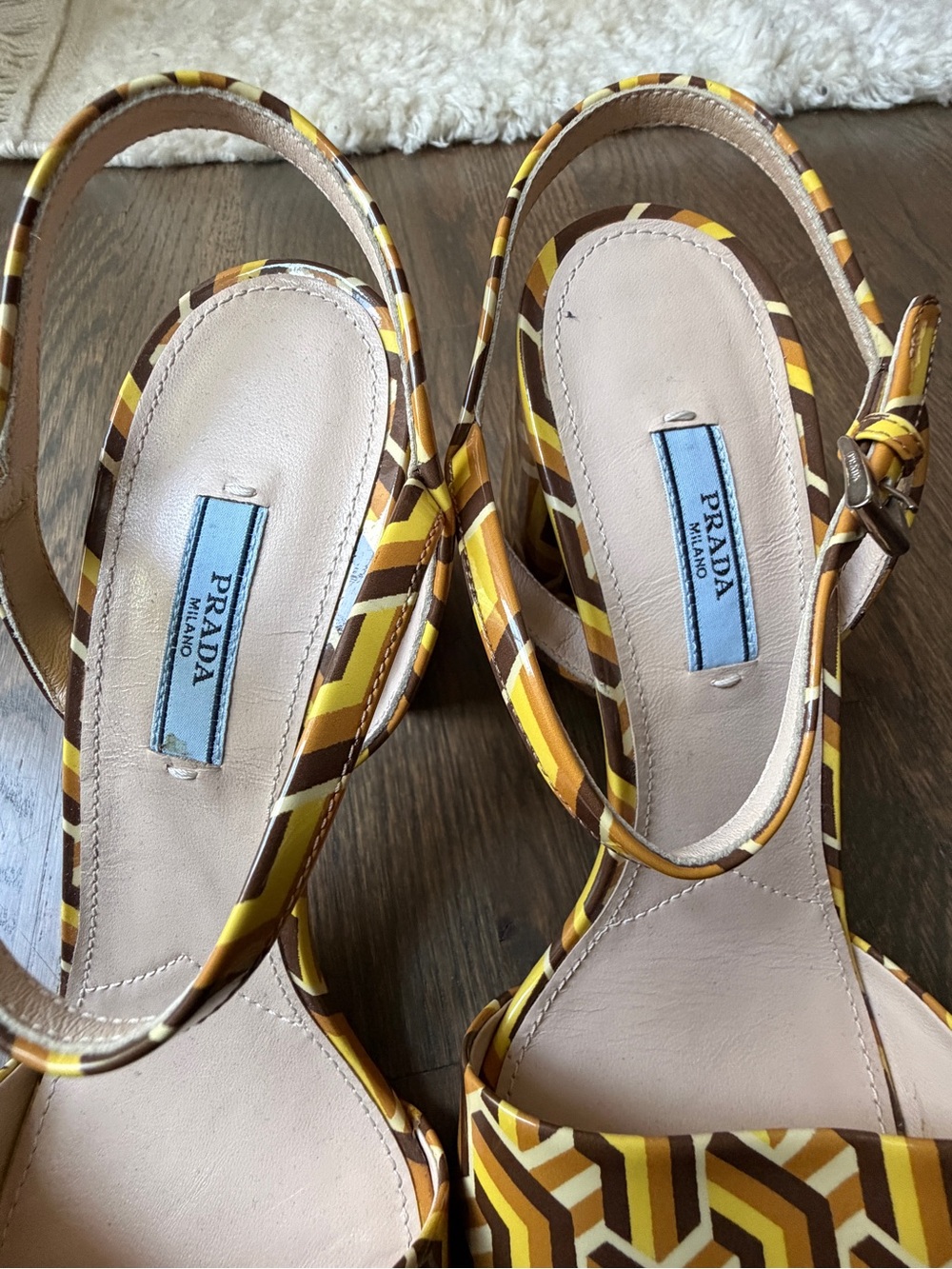 Prada Optical Print Patent Leather Sandals - Picture 3 of 9